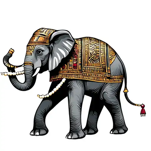 Elephant Pose With Beads On The Waist Egyptian Bohemian Cartoon Vibe