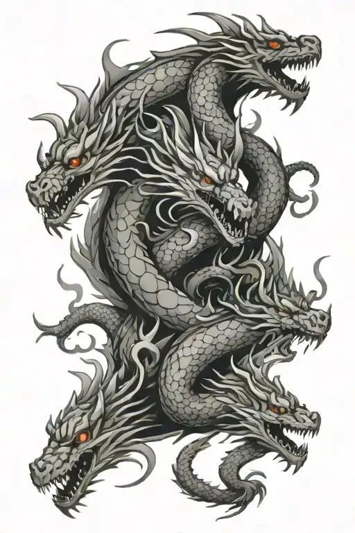 5 Headed Hydra Dragon Surrounded By Flames