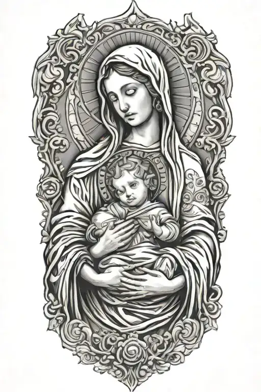 Virgin Mary Holding Child In Arms