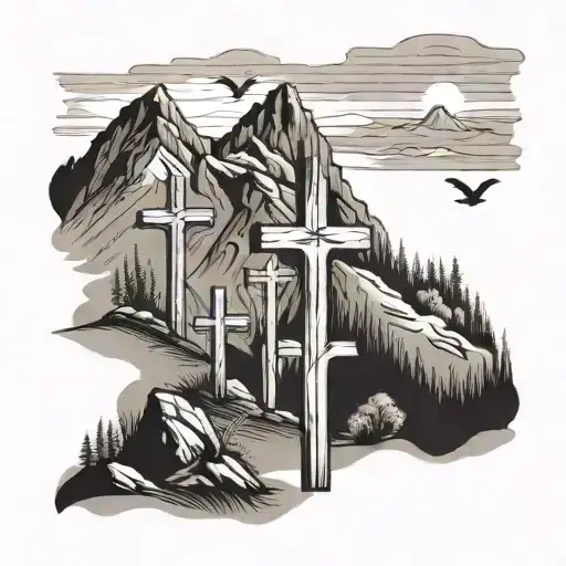 3 Crosses In Mountain Landscape