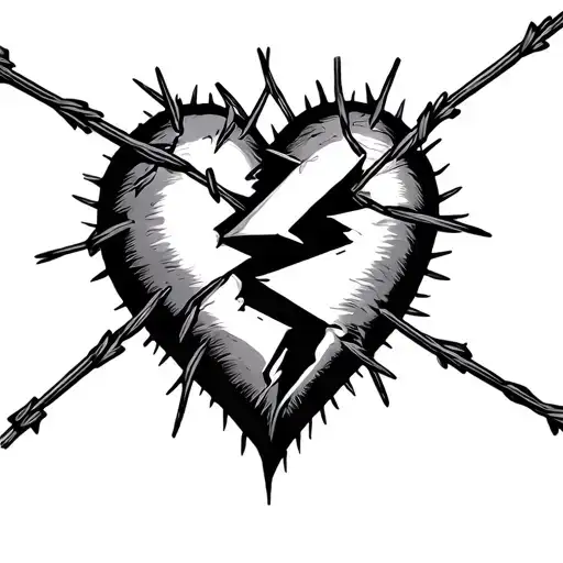 Broken Heart Stiched Together With Barbwire Outline
