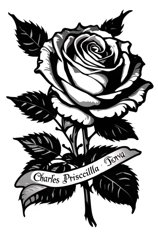 Rose With The Names Charles Priscilla Tori Deva In The Stem