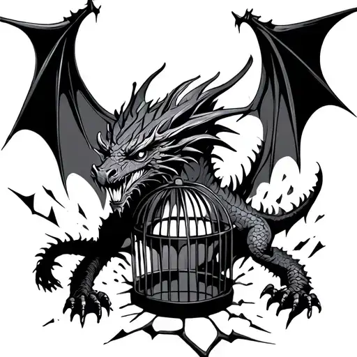 Dragon Brusting Out Of A Cage Shattered