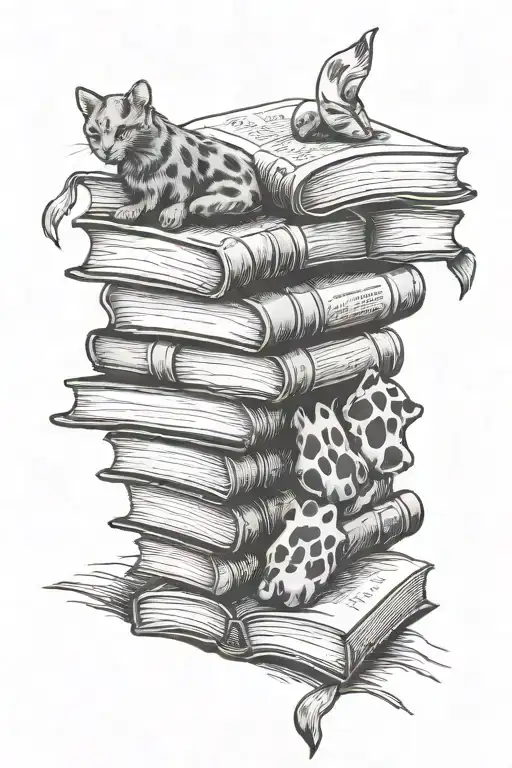 Books Stacked Together With Animal Paw Prints