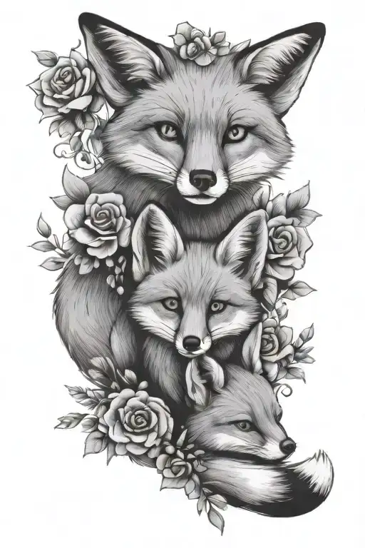 Mama And Baby Fox With Flowers