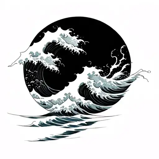 Circle Surrouded By Japanese Waves