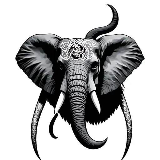 Elephant Head And Skulls On Chest Design