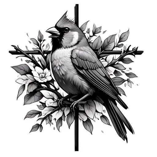 Cross With Cardinal Bird Sitting On It