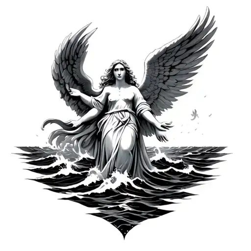 Seraphim Angel In A Storming Ocean Scene