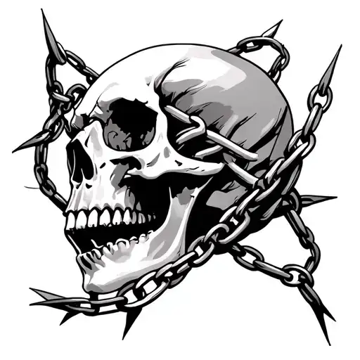 Skull With Thorns And Chains