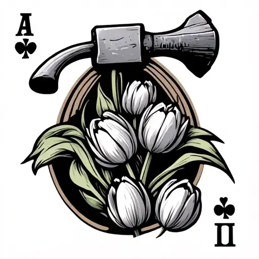 Playing Card 10 Of Hearts With Tulips And Hammer Neo Traditional