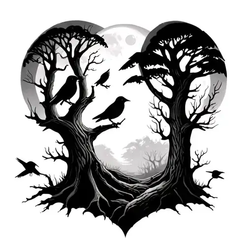 Forest With Crows On The Trees And Soul Eater Moon