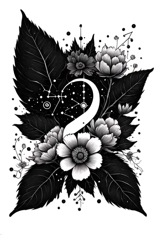 Cancer Zodiac And Constellation Surrounded By Minimalist Flowers