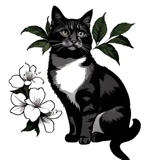 Cat And Apple Blossoms