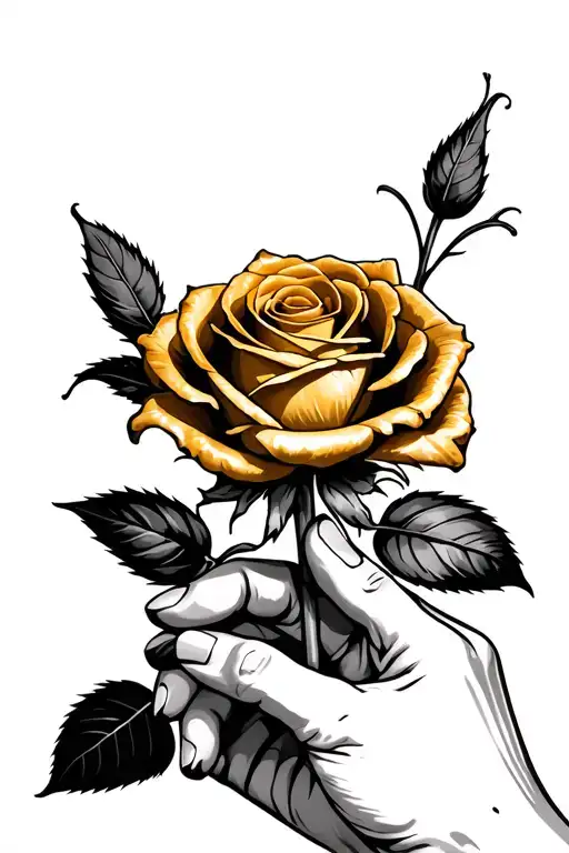 A Hand Holding A Golden Rose