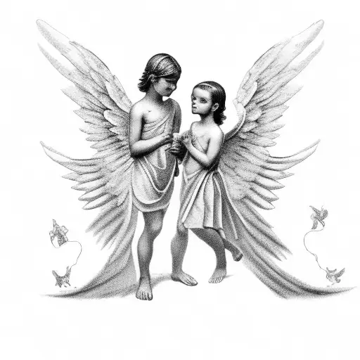 Two Small Angels With Wings Roman Style