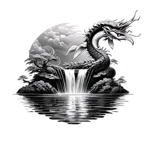 Koi Fish Swims Up A Waterfall And Turns Into A Dragon Upon Reaching The Top