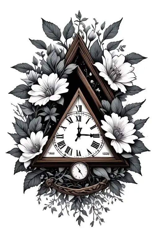 Triangle With Nature Inside But Around It Is Flowers Fit In With Time Clock