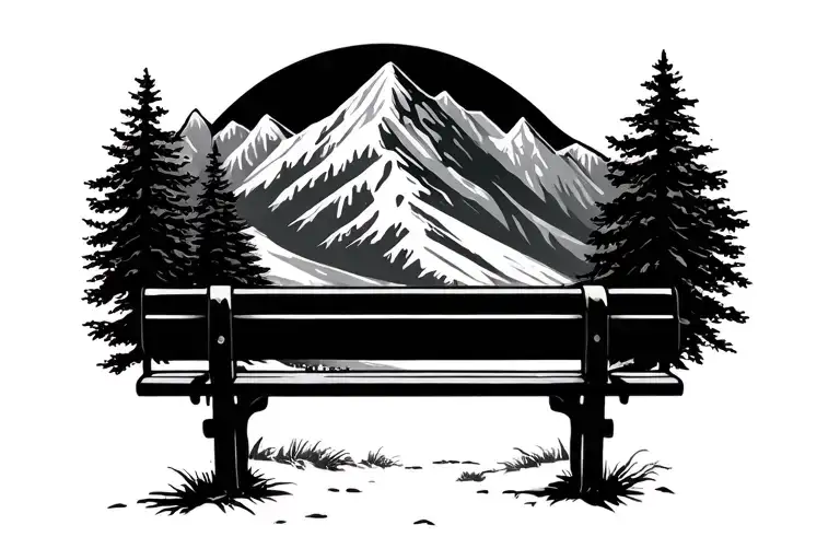 Mountain And Park Bench