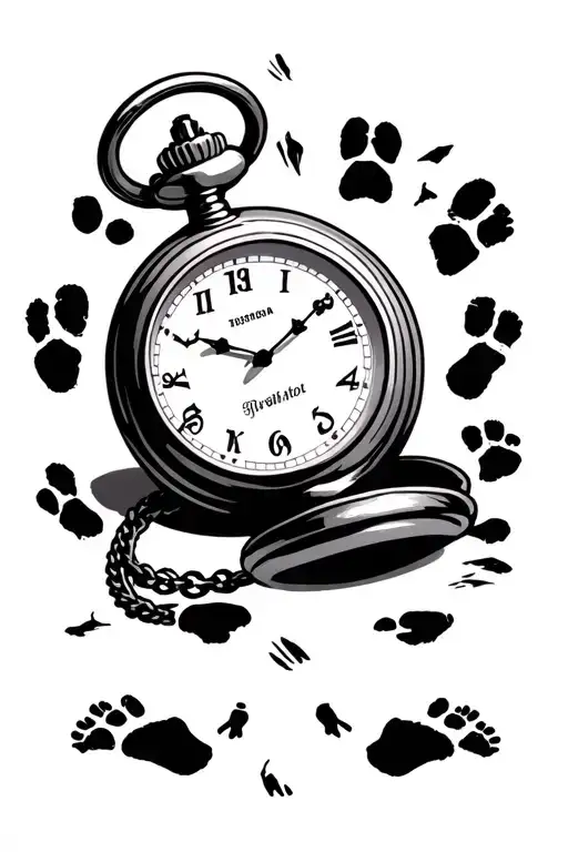 Pocket Watch With Date And Time And Baby Foot Prints Around It