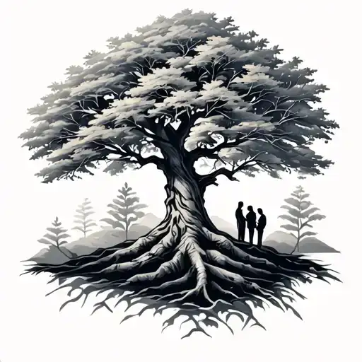A Couples Tattoo Design Featuring Oak Tree Growing