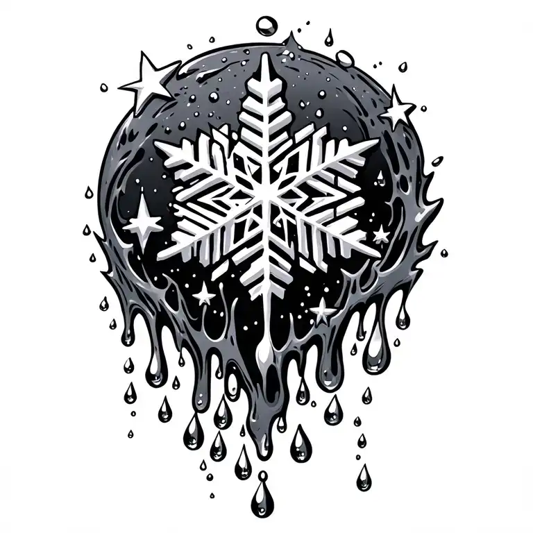 A Snowflake Melting Into Water Droplets Cascading Threw A Stars