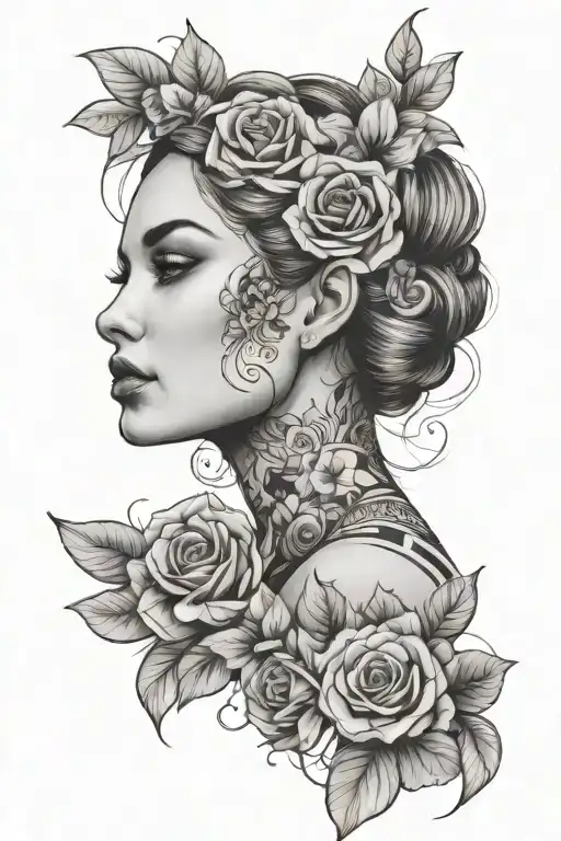Floral Geometric Artistic Lady Face