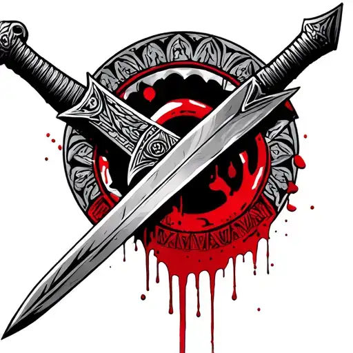 Aztec Sword With Blood Spilling Down Sword