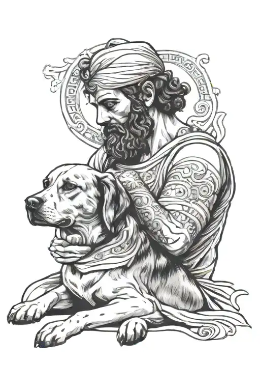 Greek Man Petting A Dog