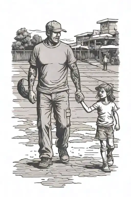 Baseball Dad Daughter Walking
