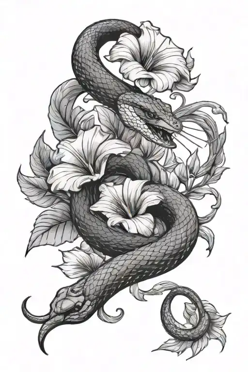 Snake And Morning Glory Flower
