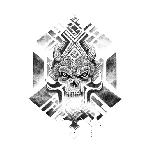Black And Grey Aztec Demon