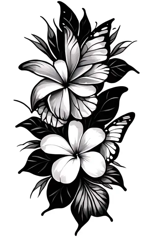 Polynesian Tribal With Butterflies And Plumeria