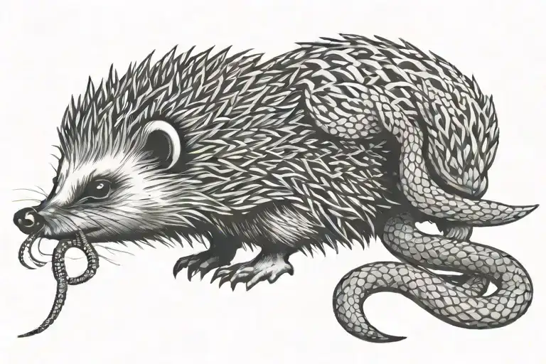 A Hedgehog With A Snake In His Mouth