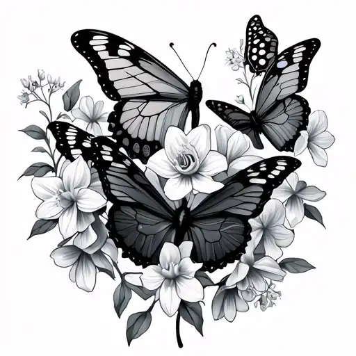 Vine Wrap And Butterflies With Narcissus And Larkspur