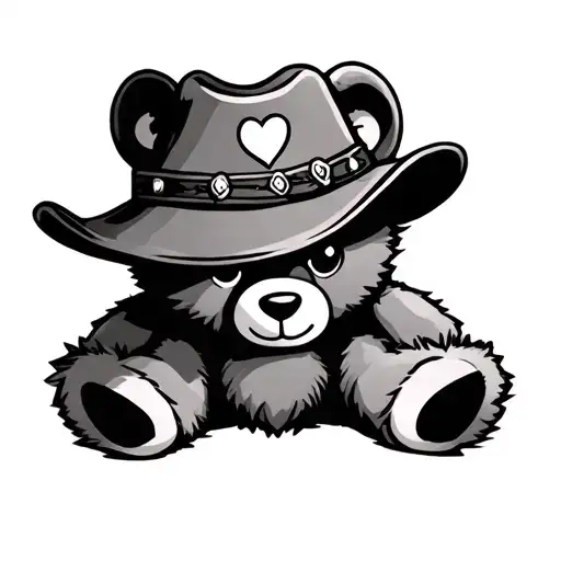 Cute Little Teddy Bear With Cowboy Hat With Heart On It