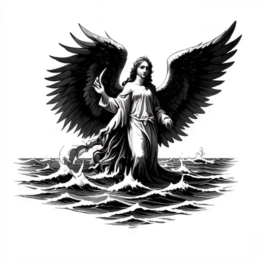 Seraphim Angel In A Storming Ocean Scene