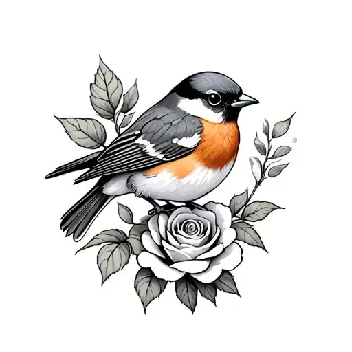 A Robin Perched On A Rose