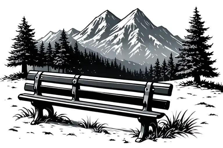 Mountain And Park Bench Minimal