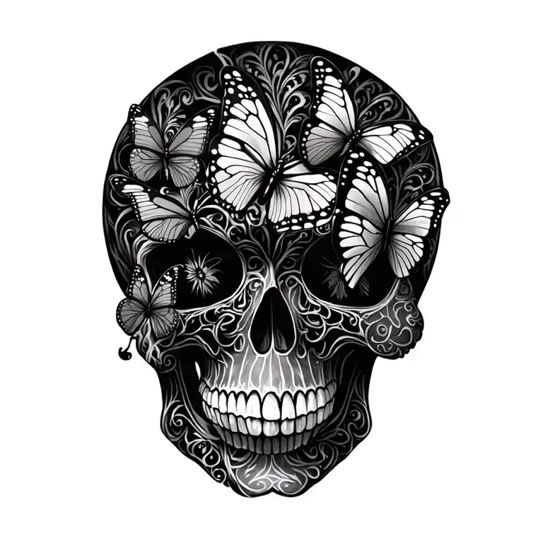 Butterflies Forming The Shape Of A Skull