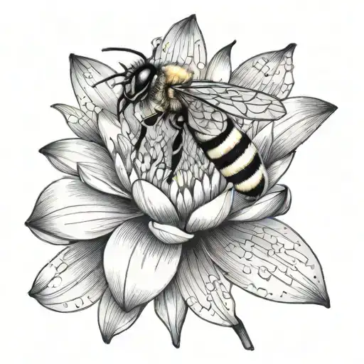 Bee With Water Lily Flower