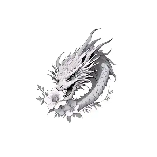 Dragon And Flowers For Head