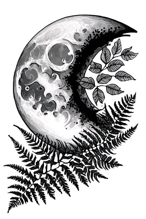 Half Crescent Moon With Fern Leaf As A Wall