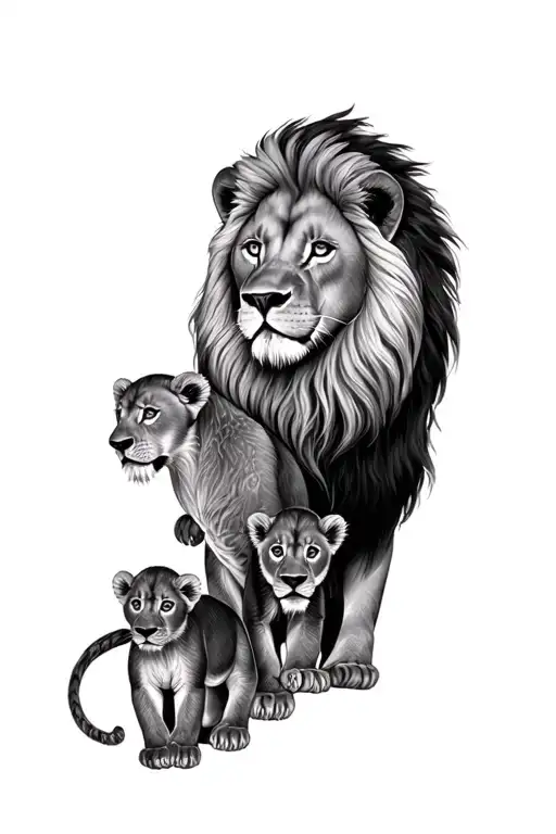 A Full Sleeve Tattoo Lion And 4 Cubs