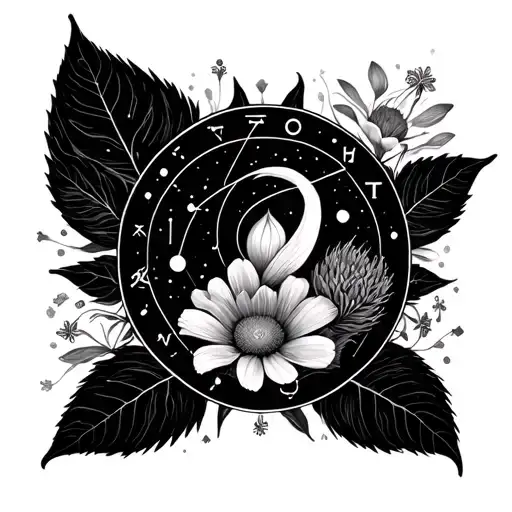 Cancer Zodiac And Constellation Surrounded By Minimalist Flowers