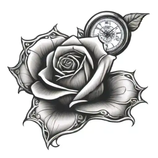 Rose Time Piece Tattoo Design