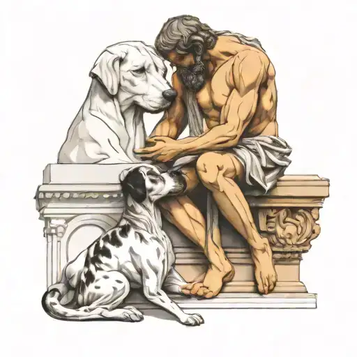 Greek Statue Petting A Dog