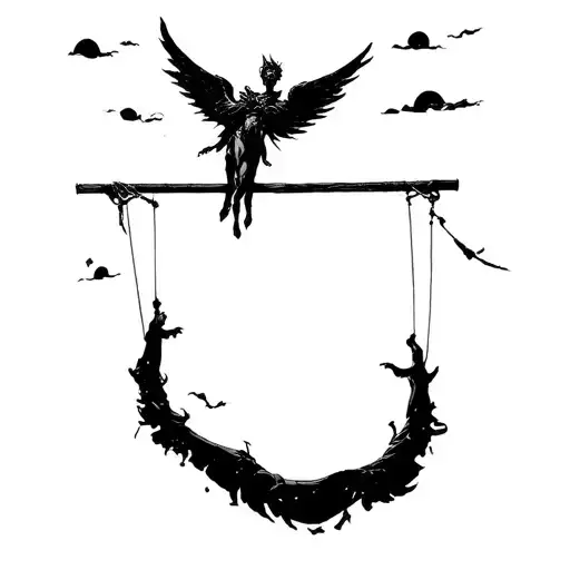 Angel Falling From Sky On Puppet Strings Transforming Into A Demon