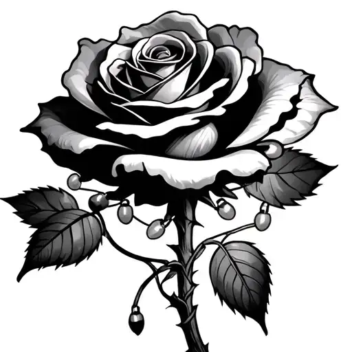 Rose With Stem With Christmas Lights Around Stem