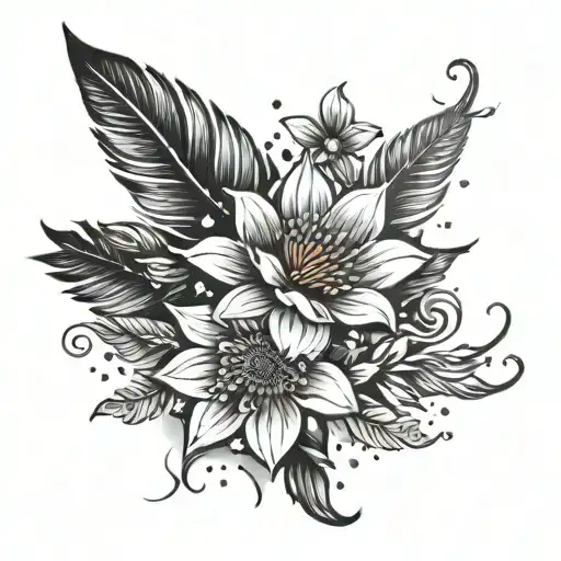 Feather With Stars And Flower